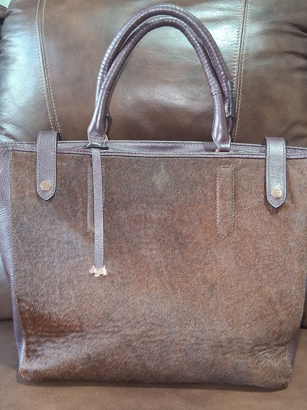 RADLEY London Calf Hair Brown/Burgundy/Wine Red Tote Bag Purse RoseGold Hardware - Picture 2 of 16